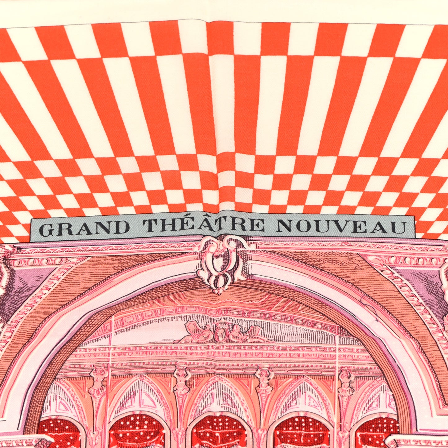 Cashmere Silk Grand Theatre Nouveau Shawl 140 Vieux Rose Corail Vermillon