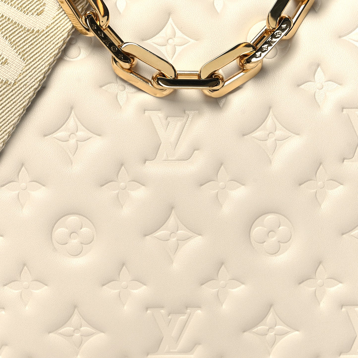 Lambskin Embossed Monogram Coussin PM Beige Cream