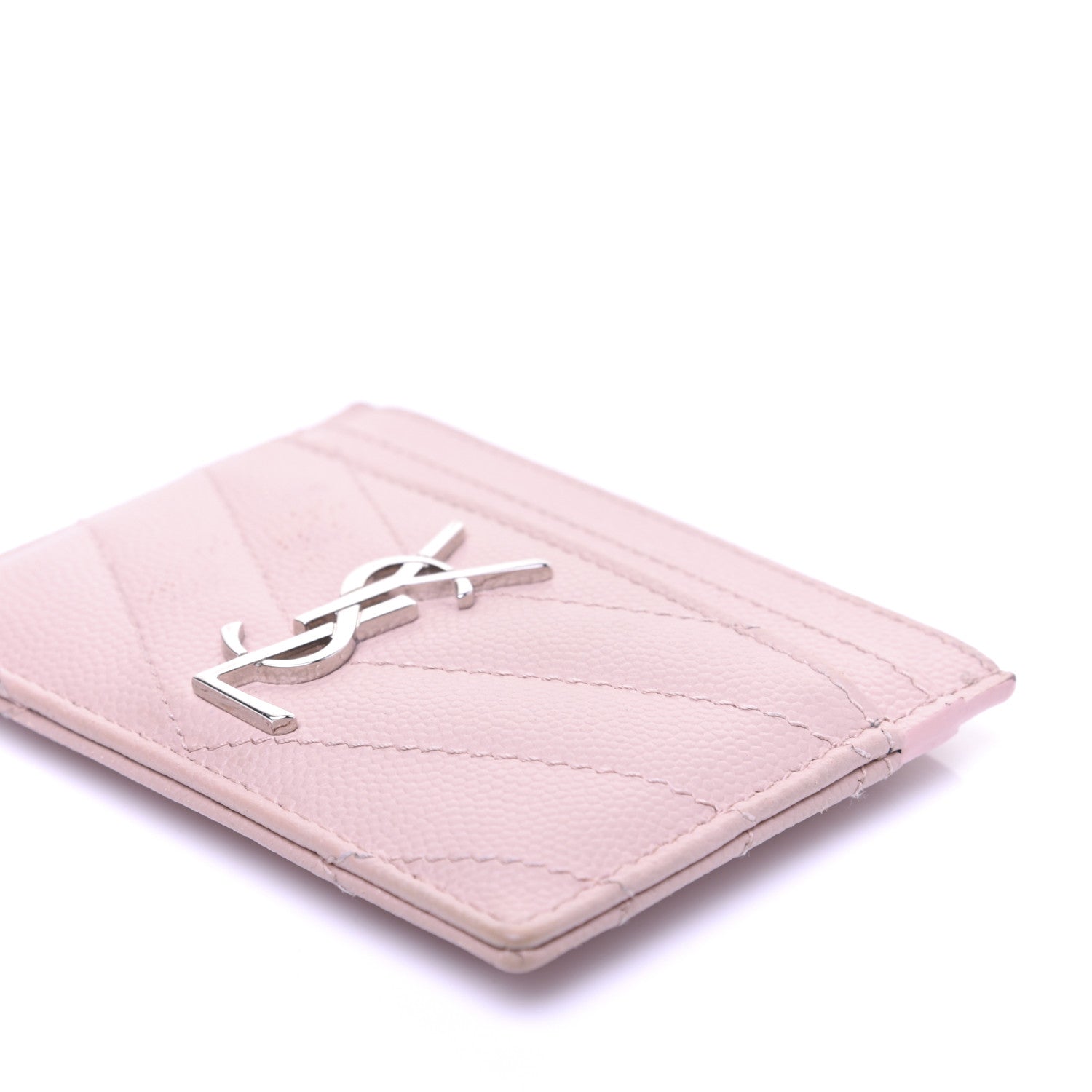 Saint Laurent Grain De Poudre Matelasse Chevron Monogram Credit Card Case Pale Pink 13 of 22