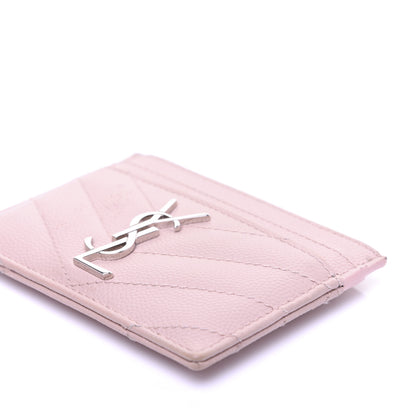 Saint Laurent Grain De Poudre Matelasse Chevron Monogram Credit Card Case Pale Pink 13 of 22