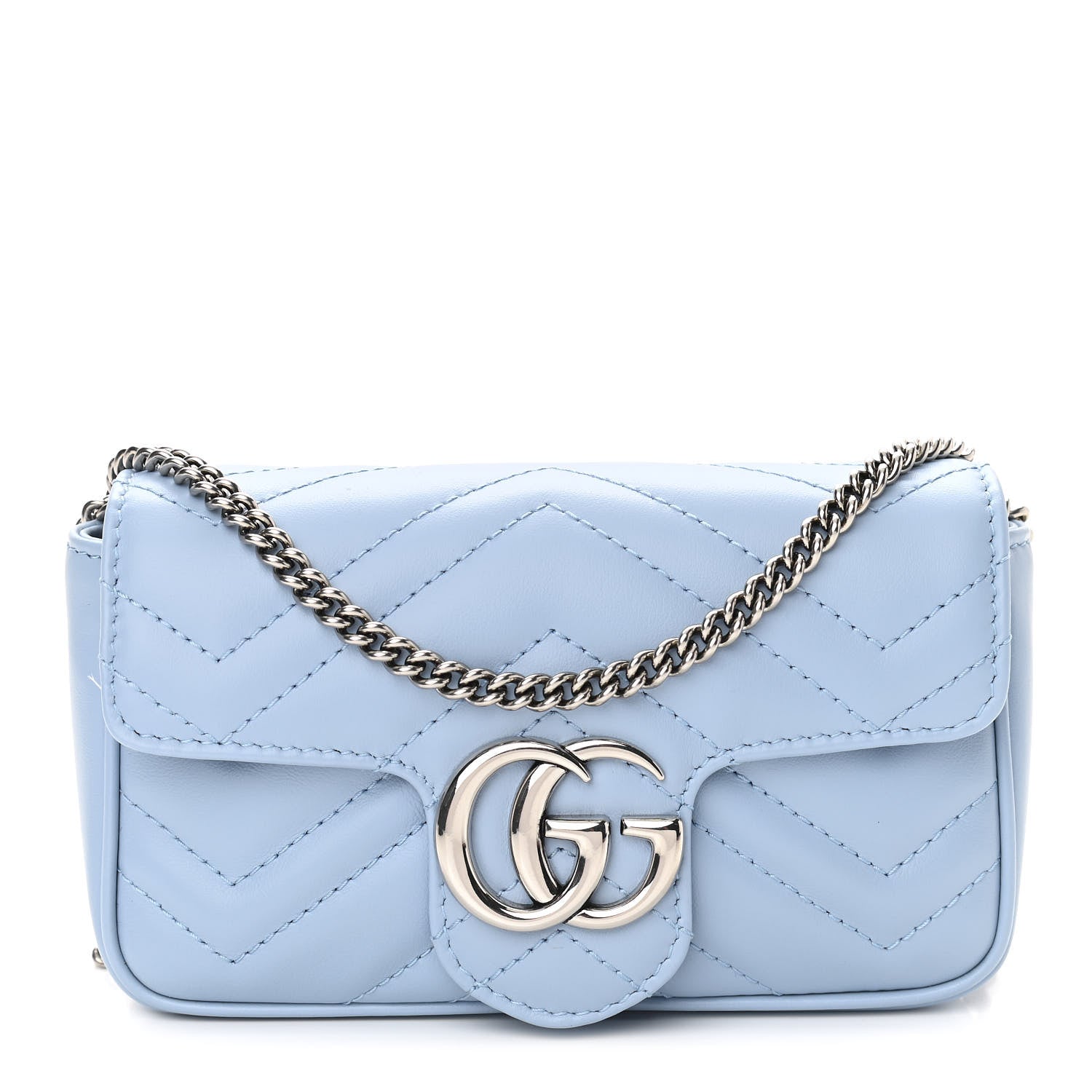 Gucci Calfskin Matelasse Super Mini GG Marmont Shoulder Bag Porcelain Light Blue 1 of 11