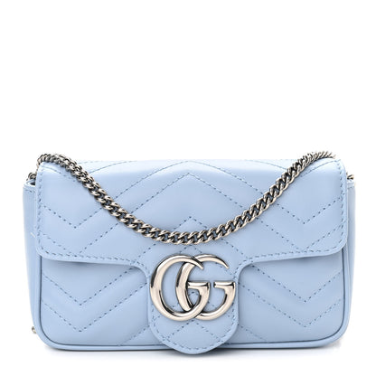 Gucci Calfskin Matelasse Super Mini GG Marmont Shoulder Bag Porcelain Light Blue 1 of 11