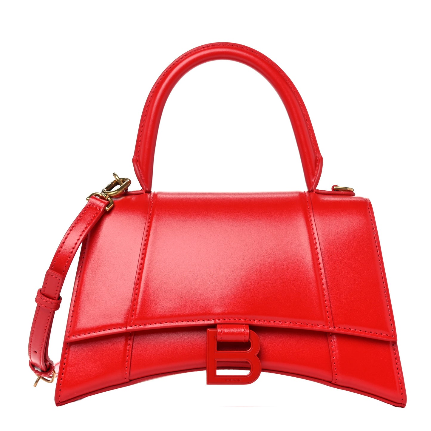 Shiny Box Calfskin Tonal B Small Hourglass Top Handle Bag Bright Red