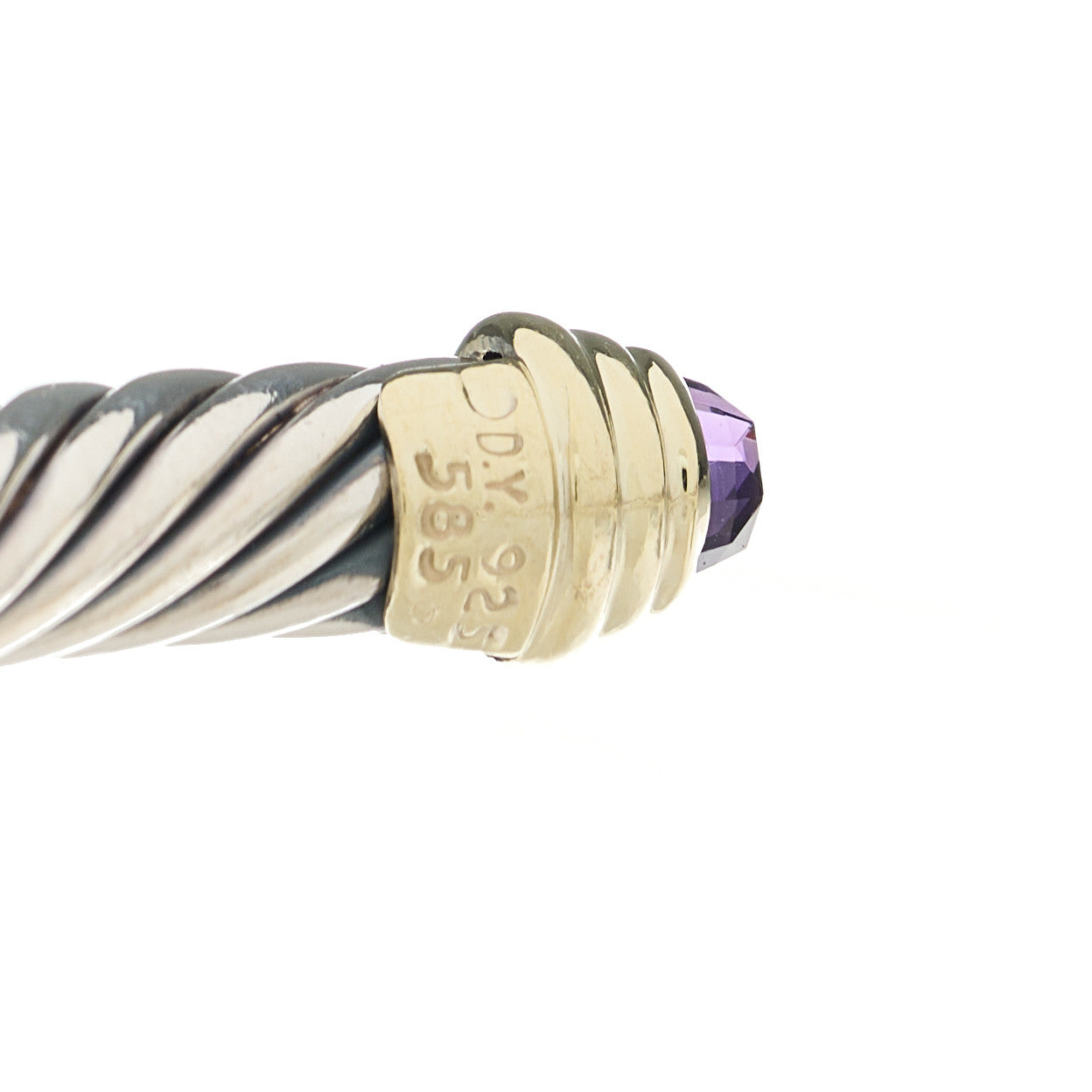 David Yurman Sterling Silver 14K Yellow Gold Amethyst 5mm Cable Classics Petite Color Bracelet 3 of 4