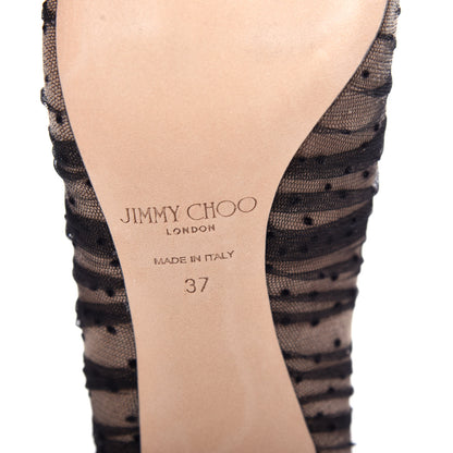 Jimmy Choo Tulle Suede Polka Dot Romy 85 Pumps 37 Black Nude 9 of 10