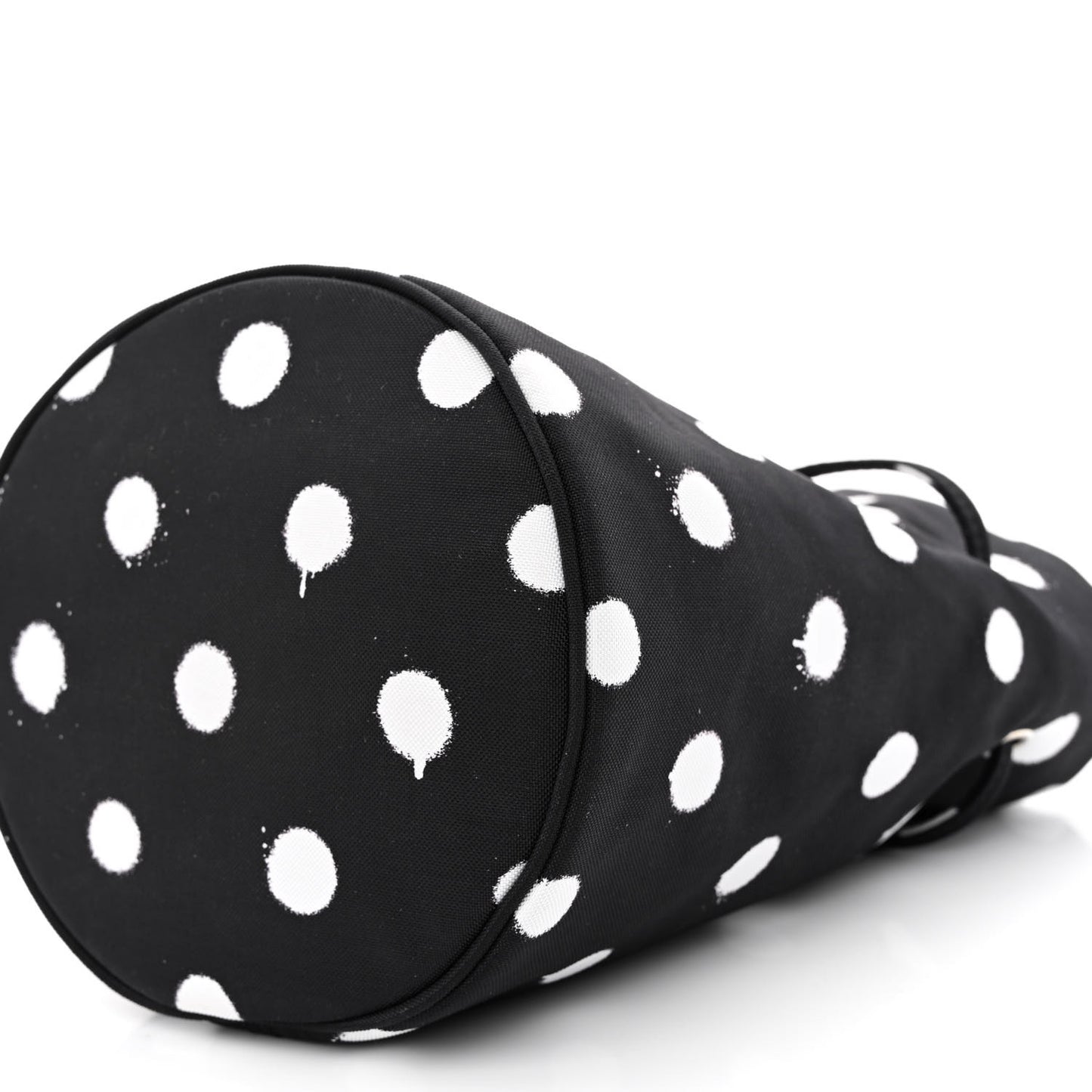 Recycled Sport Nylon Polka Dot Logo Embroidered Wheel Drawstring Bucket Bag Black White
