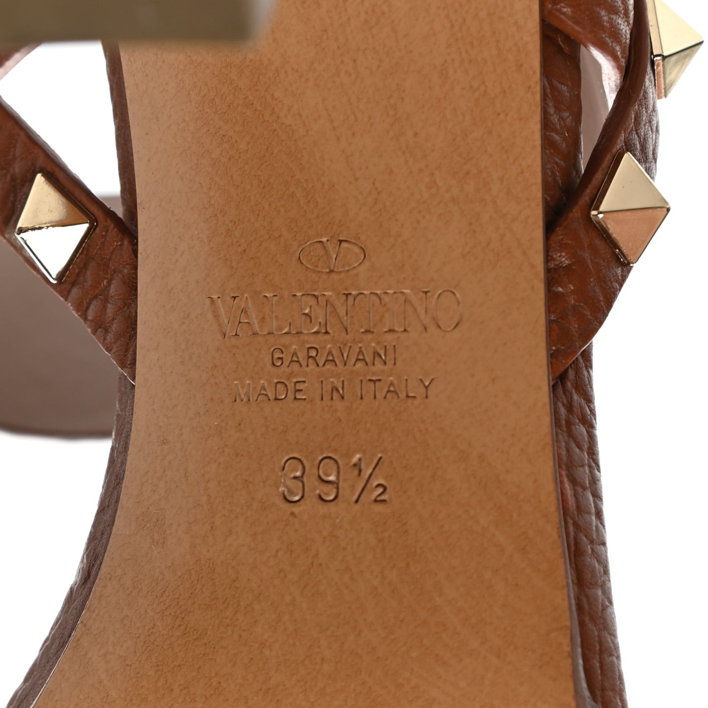 Pebbled Calfskin Rockstud Double Slingback Strap 85mm Sandals 39.5 Cuoio