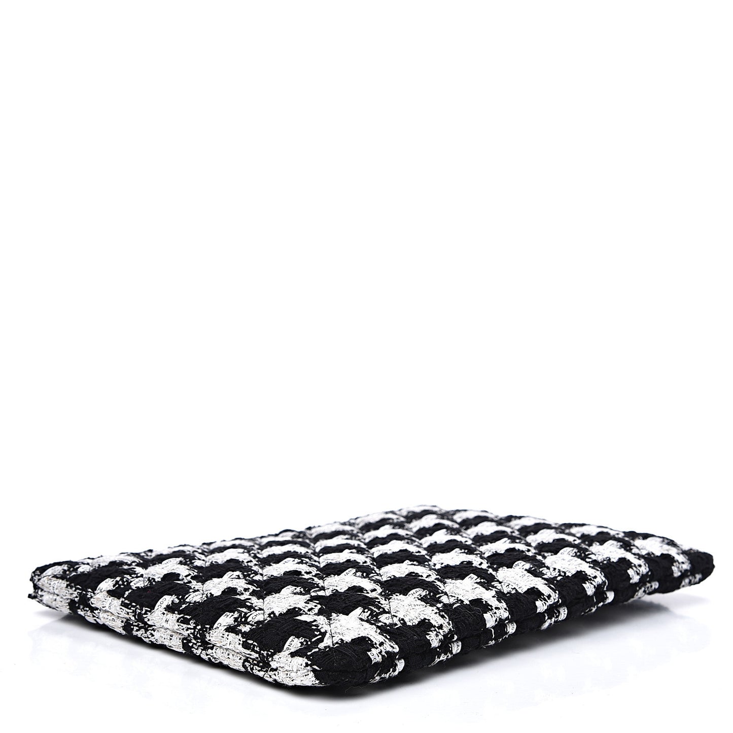 Tweed Quilted Medium Cosmetic Pouch Black Ecru White