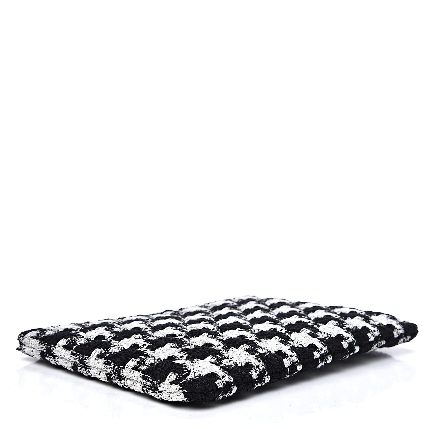 Chanel Tweed Quilted Medium Cosmetic Pouch Black Ecru White 3 of 7