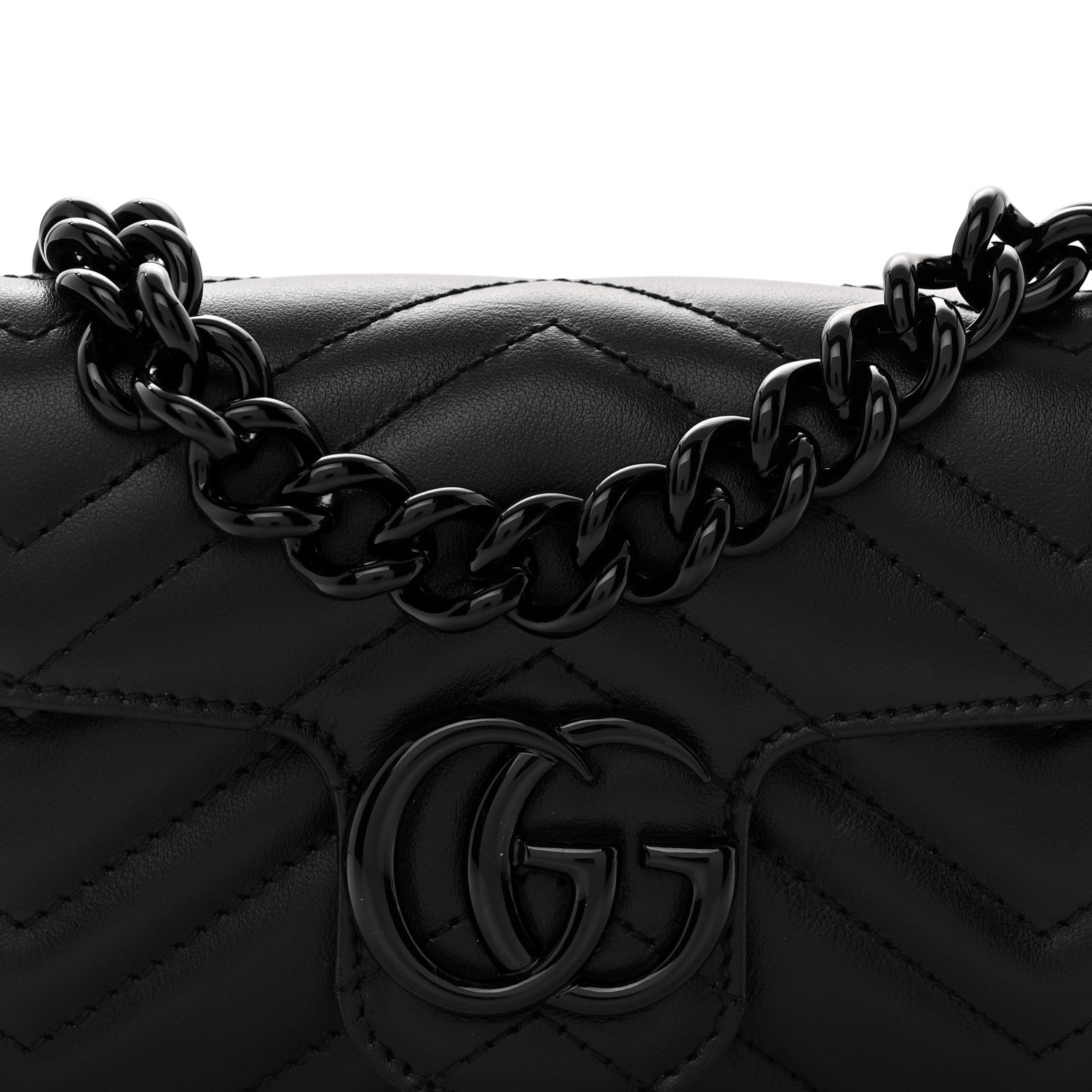 Gucci Calfskin Matelasse Monochrome GG Marmont Chain Belt Bag Black 8 of 10