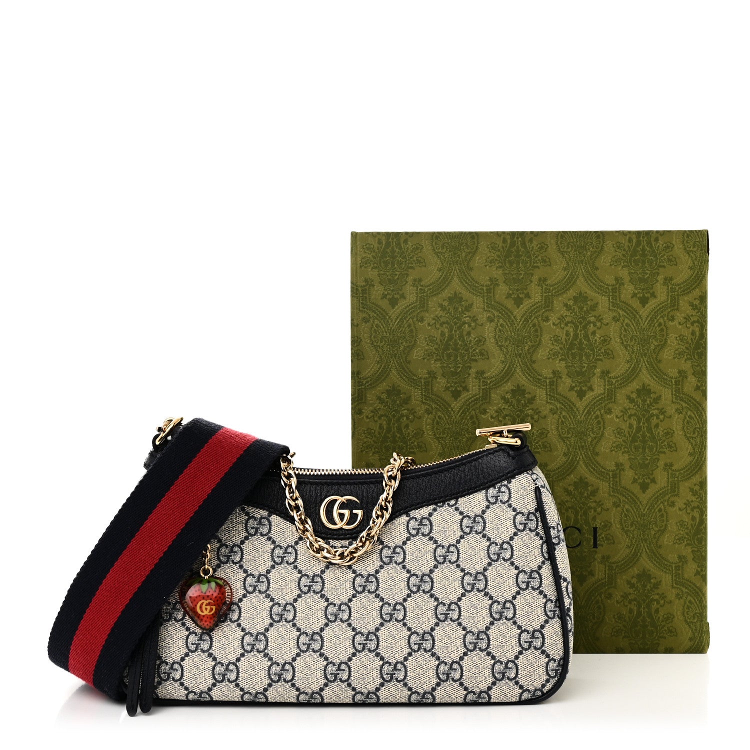 Gucci GG Supreme Monogram Textured Dollar Calfskin Web Small Ophidia GG Handbag Beige Blue 10 of 10