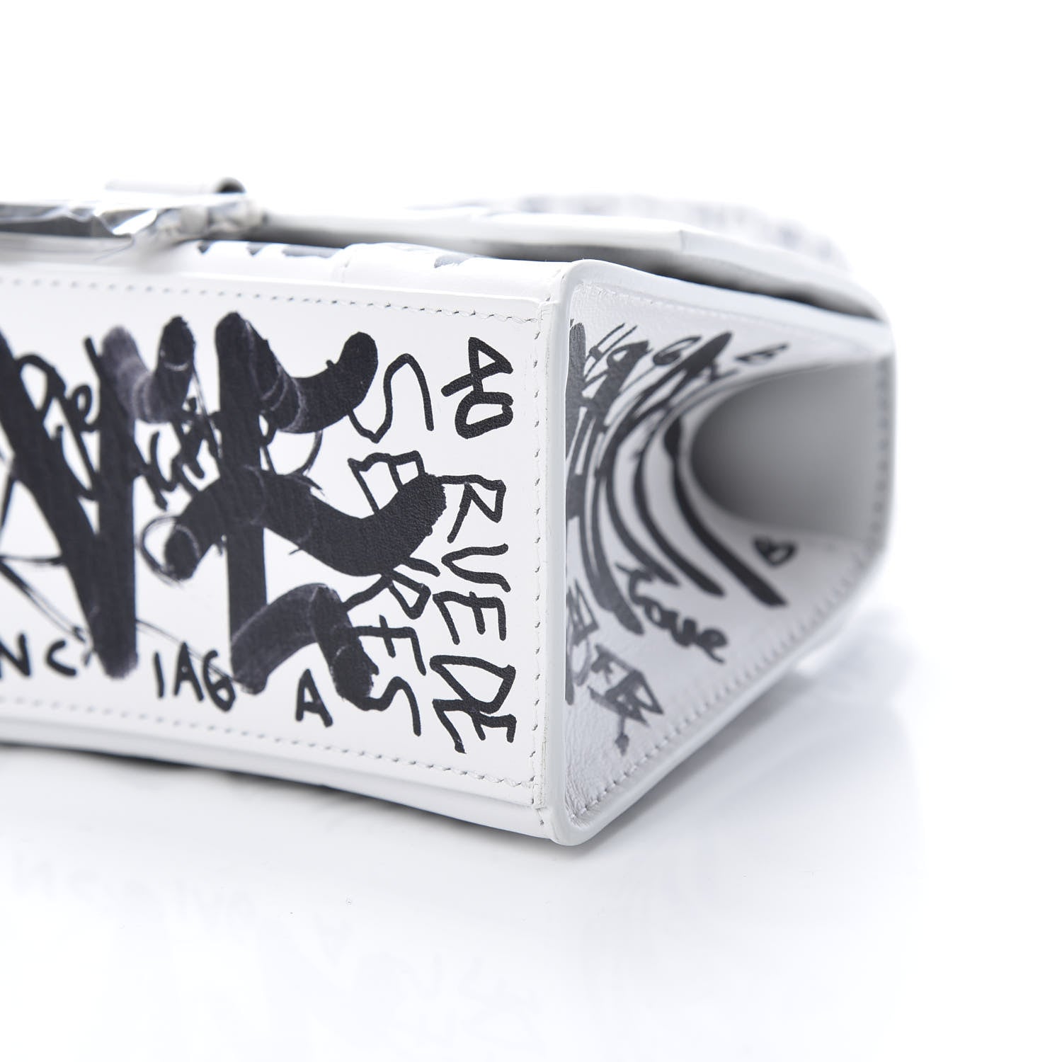 Balenciaga Smooth Calfskin Graffiti Hourglass Top Handle Bag XS White Black 10 of 11