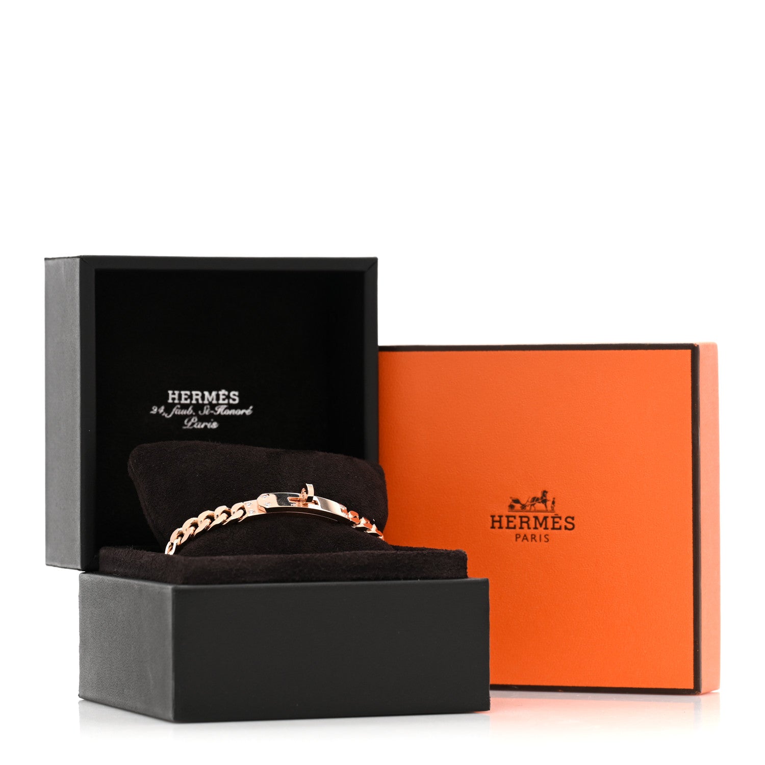 Hermes 18K Rose Gold Diamond PM Kelly Chaine Bracelet SH 4 of 4