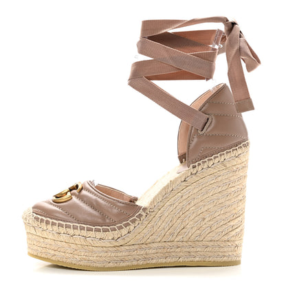 Gucci Nappa Matelasse GG Marmont Ankle Wrap Platform 35/120mm Espadrille Wedges 35 Porcelain Rose 1 of 13