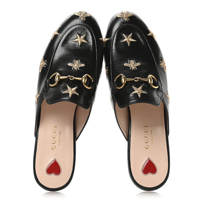 Gucci Goatskin Bee Star Embroidered Womens Princetown Slippers 35.5 Black 2 of 9