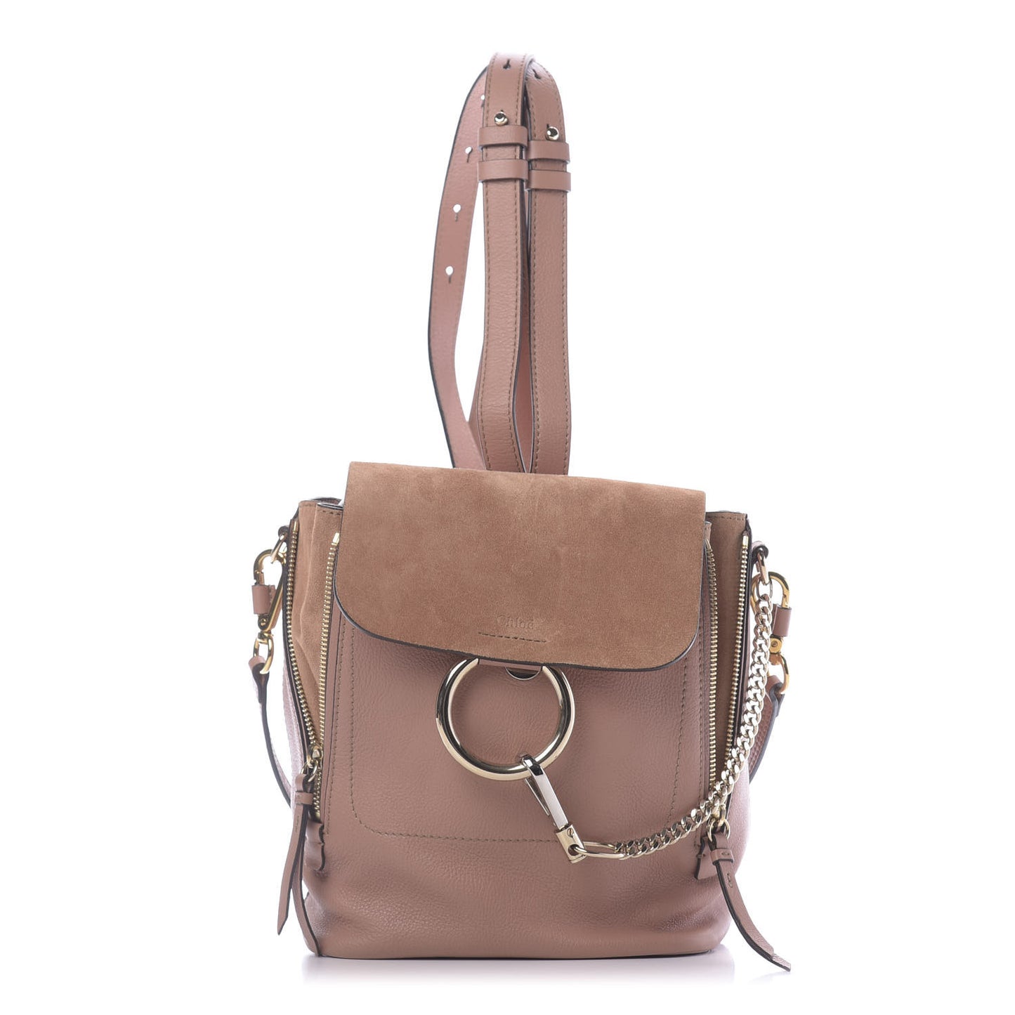 Suede Calfskin Small Faye Backpack Nougat