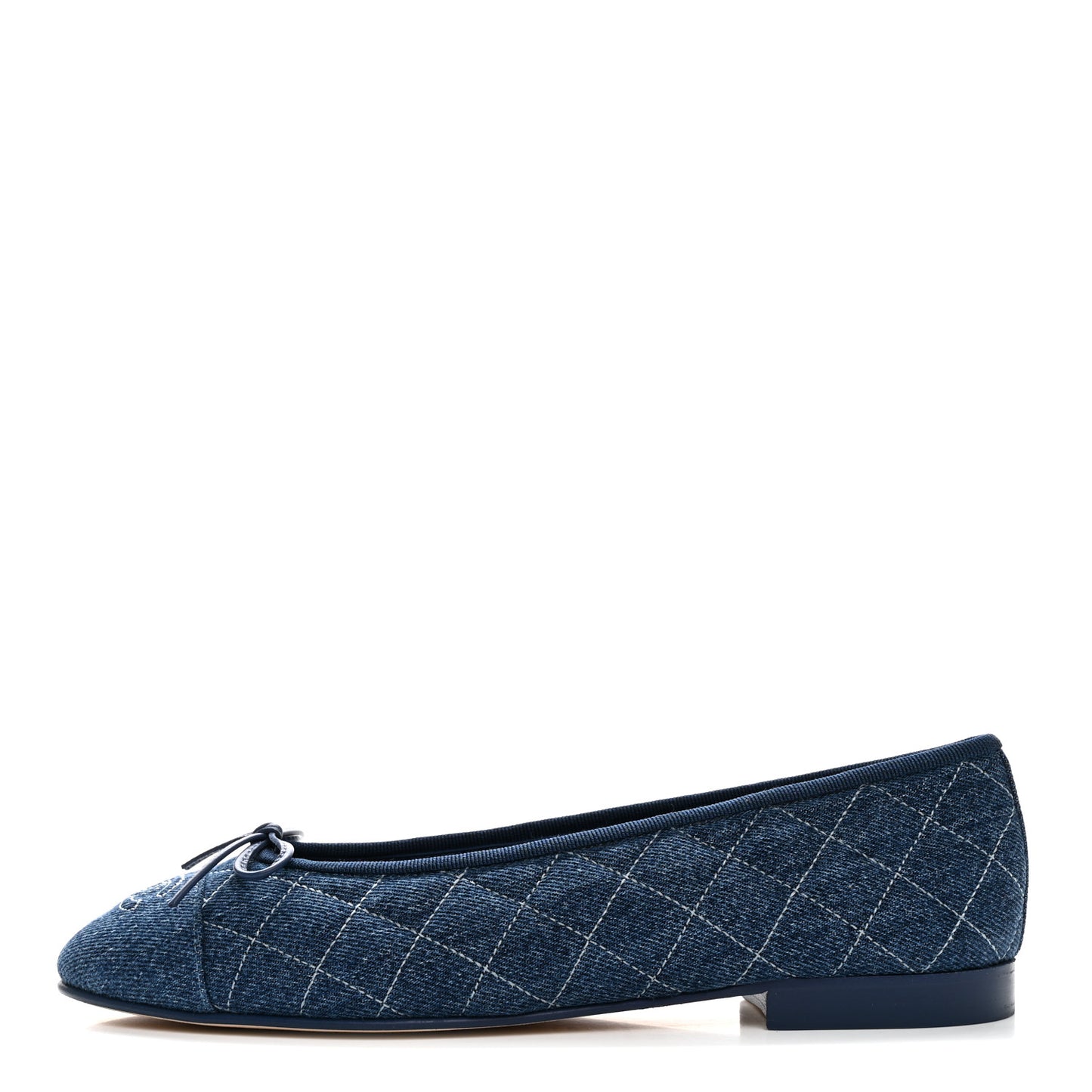 Washed Denim Quilted Cap Toe CC Ballerina Flats 39.5 Blue