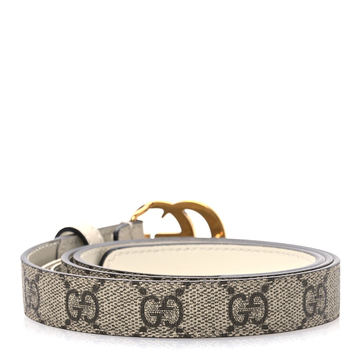 GG Supreme Monogram Matte Plutone Calfskin Double G 20mm Belt 85 34 Beige White New Acero