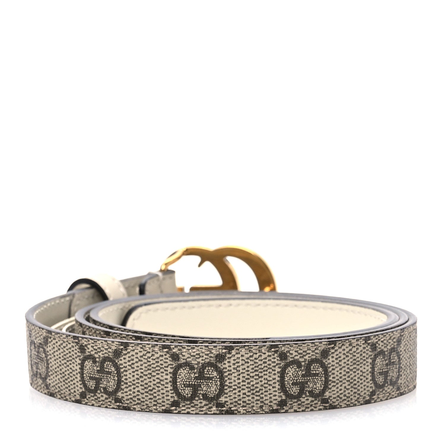 Gucci GG Supreme Monogram Matte Plutone Calfskin Double G 20mm Belt 85 34 Beige White New Acero 2 of 5