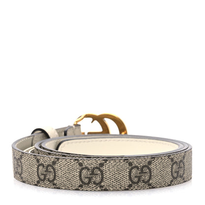 Gucci GG Supreme Monogram Matte Plutone Calfskin Double G 20mm Belt 85 34 Beige White New Acero 2 of 5