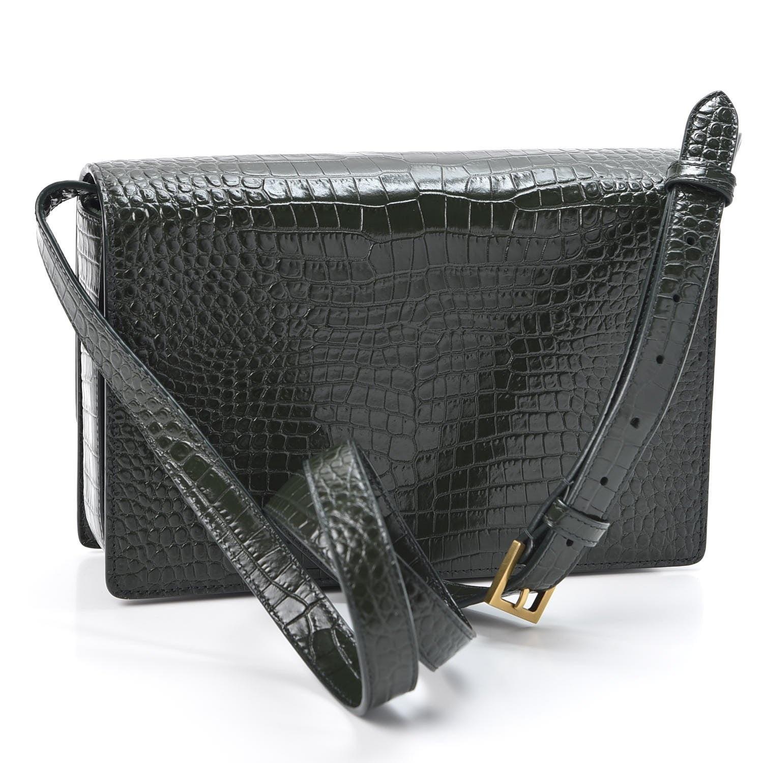 Saint Laurent Calfskin Crocodile Embossed Medium Bellechasse Satchel Dark Green 2 of 10