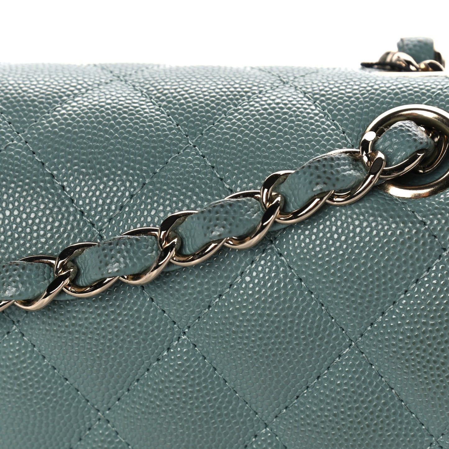 Caviar Quilted Medium Double Flap Green