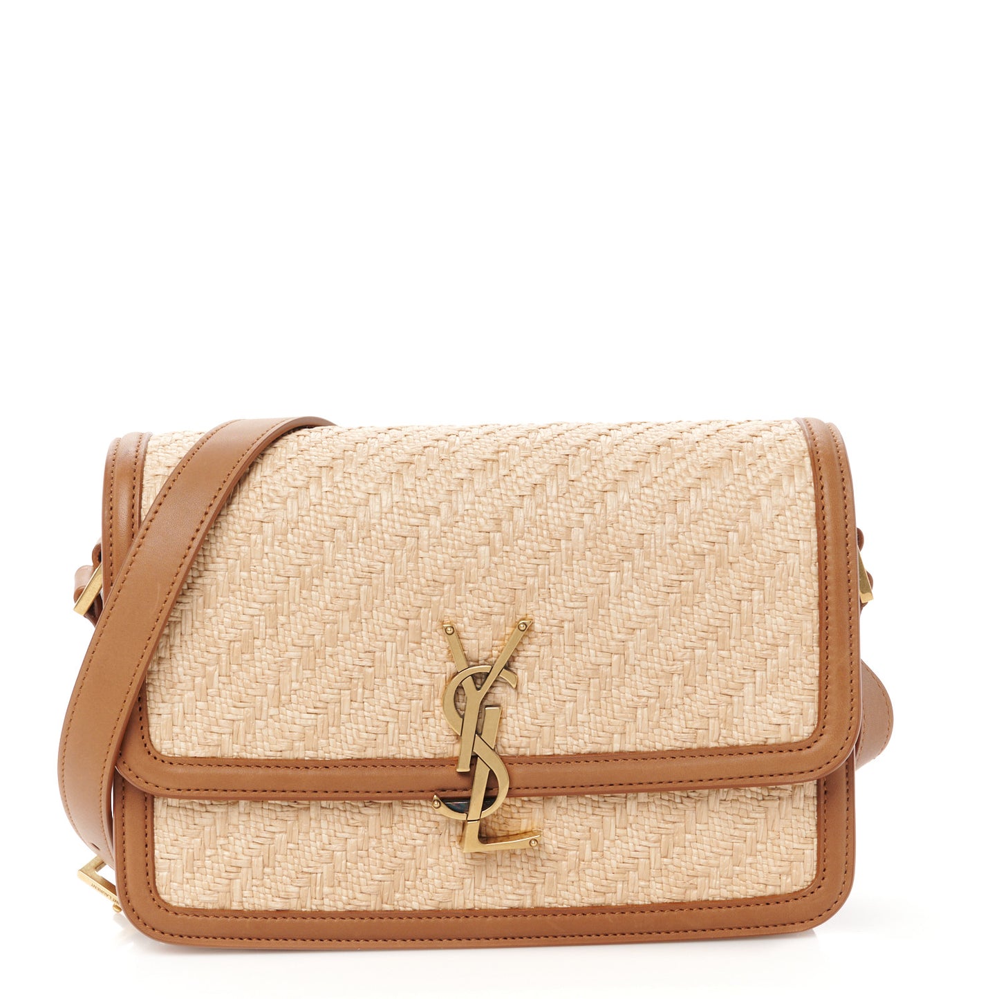 Raffia Calfskin Small Solferino Satchel Beige Brick