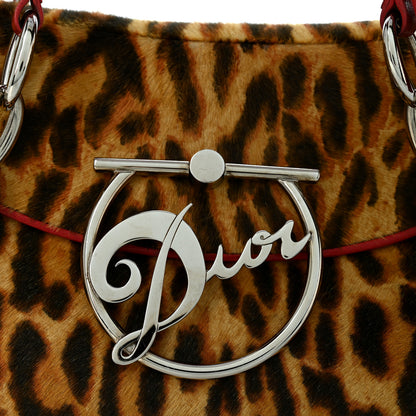 Christian Dior Pony Hair Leopard Print Diva Logo Shoulder Bag Red 8 of 12
