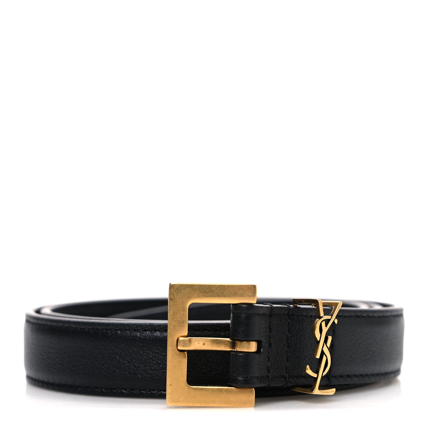 Saint Laurent Smooth Calfskin Monogram Narrow Square Buckle Belt 65 26 Black 1 of 6