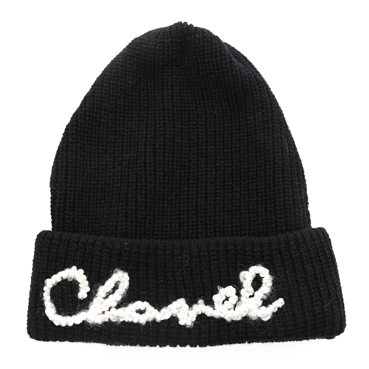 Chanel Cashmere Logo Beanie Hat Black White 1 of 6