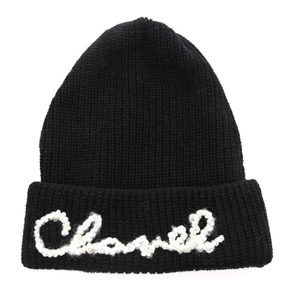 Chanel Cashmere Logo Beanie Hat Black White 1 of 6