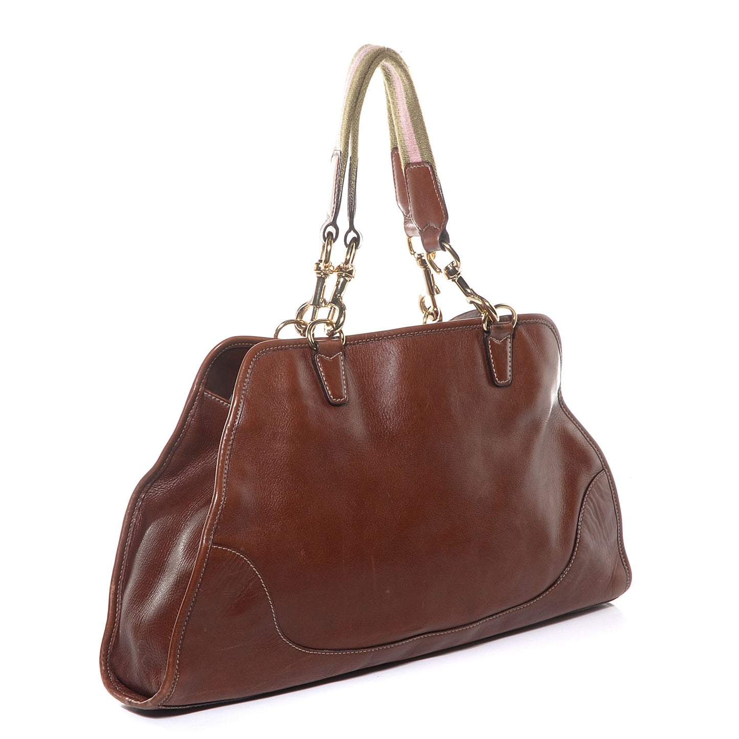 Leather Web Strap Tote Brown