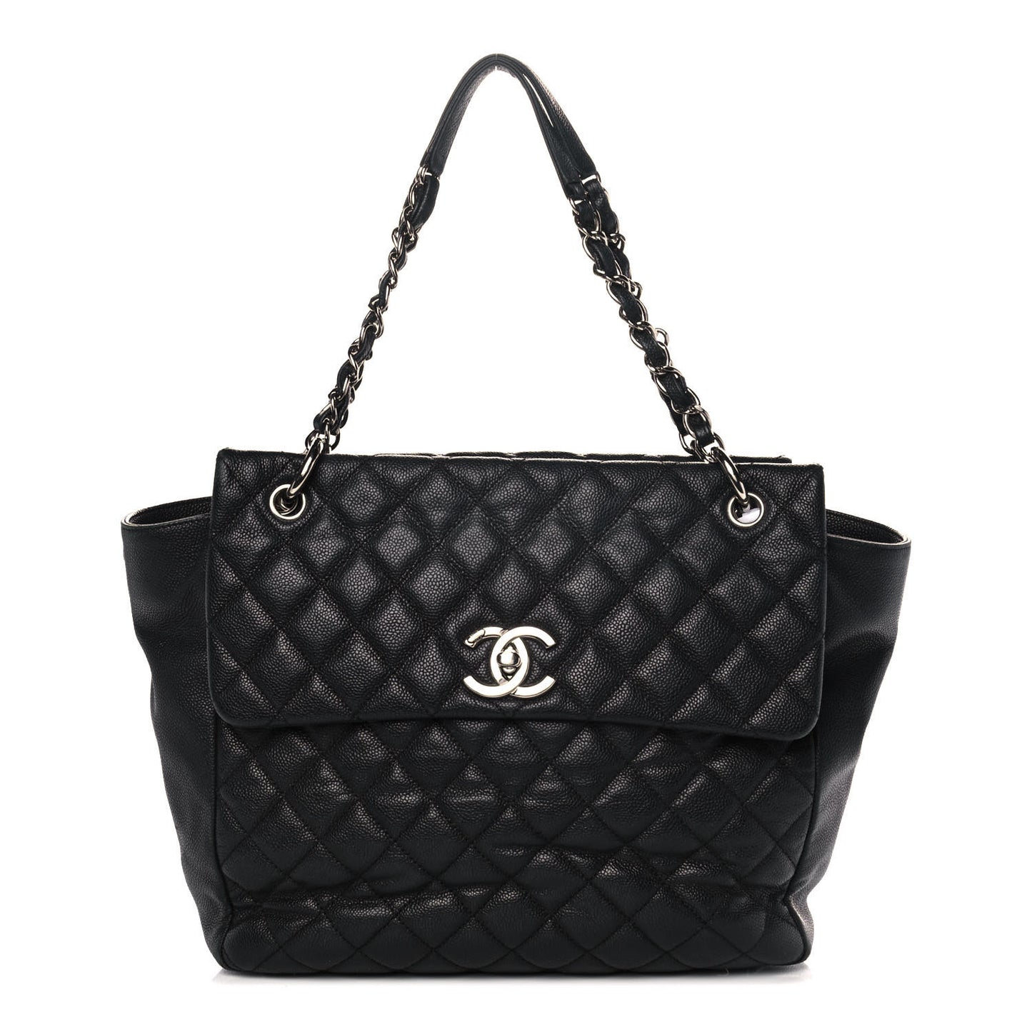 Caviar Quilted Easy Zip Flap Tote Black