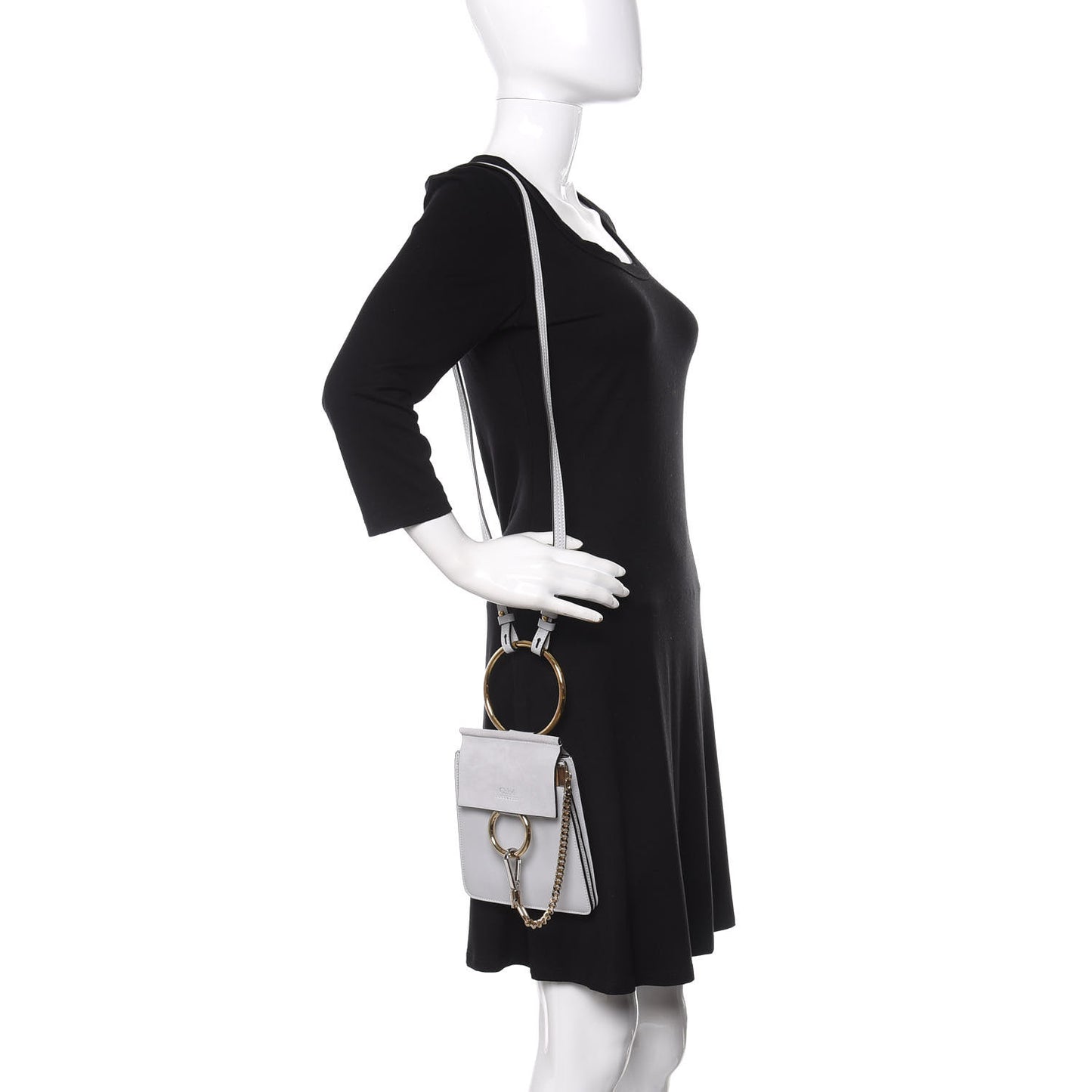 Suede Calfskin Mini Faye Bracelet Bag Airy Grey