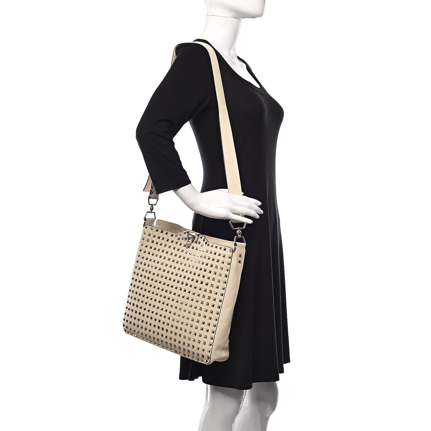 Vitello Large Rockstud All Over Flip-Lock Messenger Bag Light Ivory