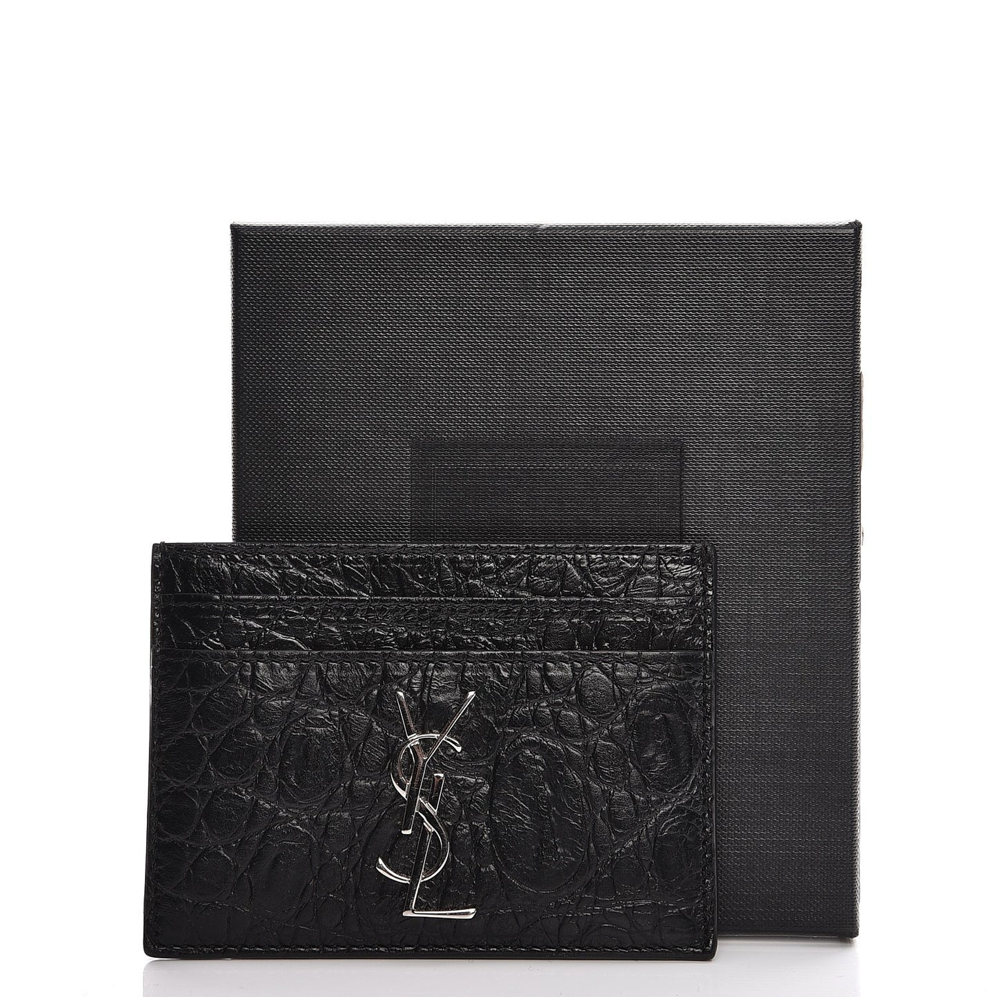 Calfskin Crocodile Embossed Monogram Credit Card Case Black