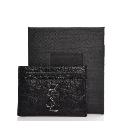 Saint Laurent Calfskin Crocodile Embossed Monogram Credit Card Case Black 8 of 8