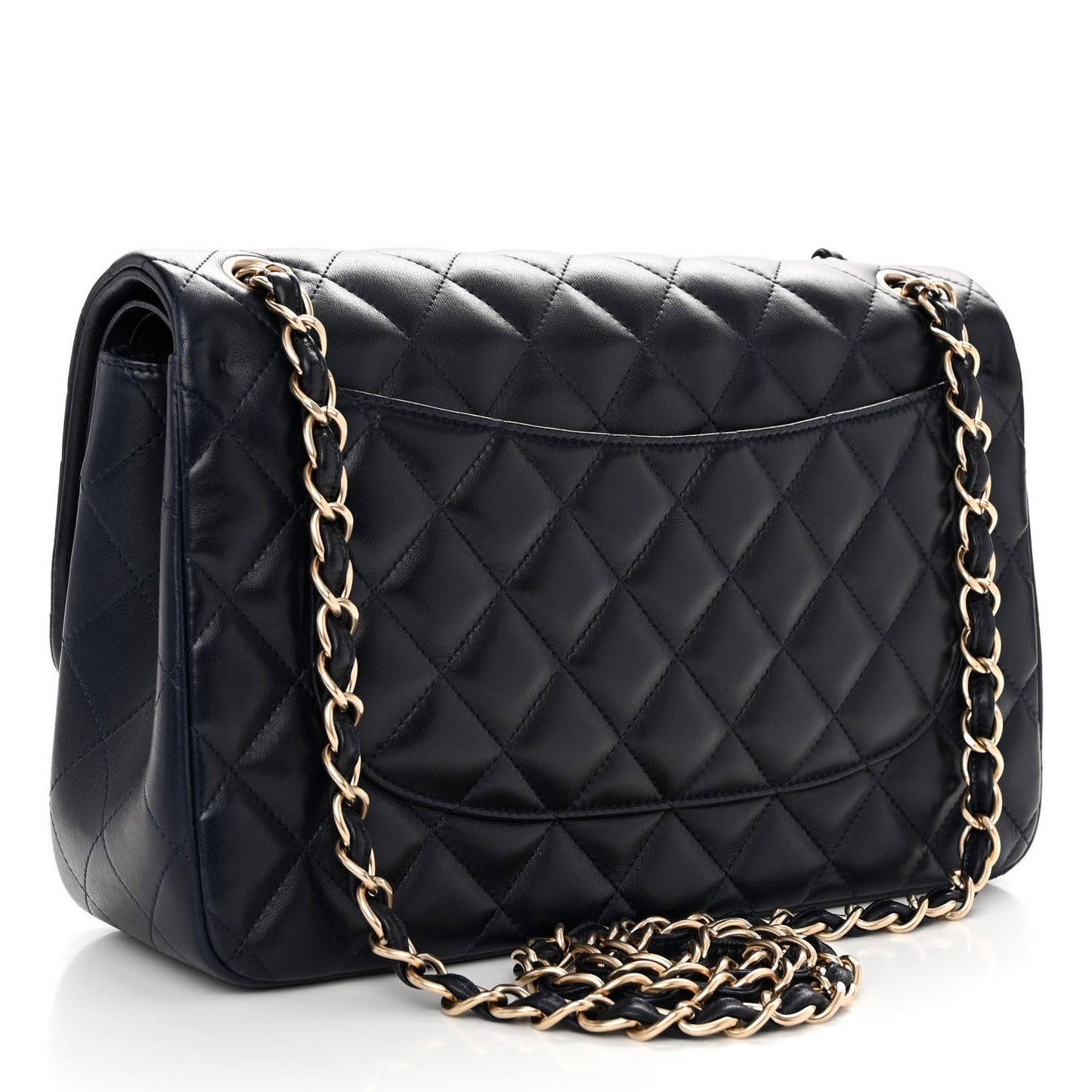 Lambskin Quilted Jumbo Double Flap Navy Blue