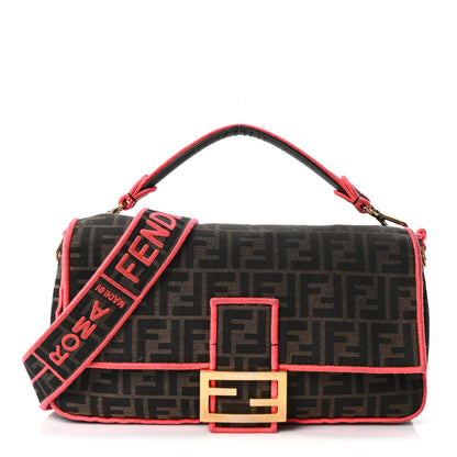 Fendi Fabric Jacquard FF 1974 Large Baguette Tobacco Moro Fuxia Fluo 1 of 10
