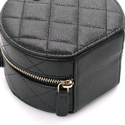 Chanel Caviar Quilted Round Top Handle Jewelry Case With Chain Black 10 of 13