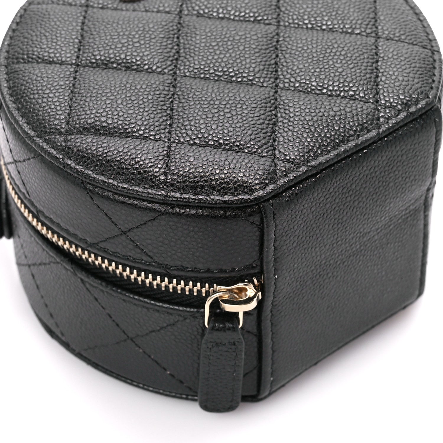 Chanel Caviar Quilted Round Top Handle Jewelry Case With Chain Black 10 of 13