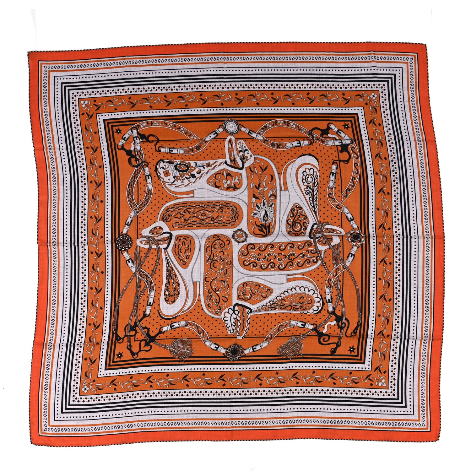 Hermes Cashmere Silk Festival Des Amazones Shawl 140 Orange Gris Chine Black 1 of 3