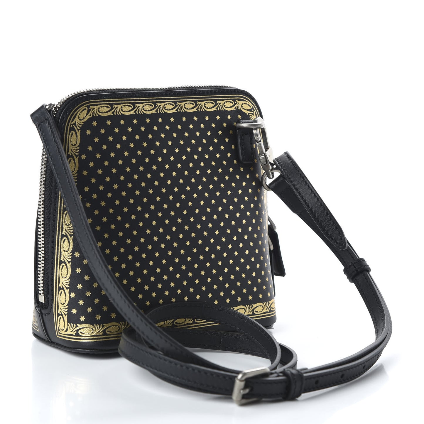 X SEGA Calfskin GUCCY Stars Mini Dome Shoulder Bag Black Gold