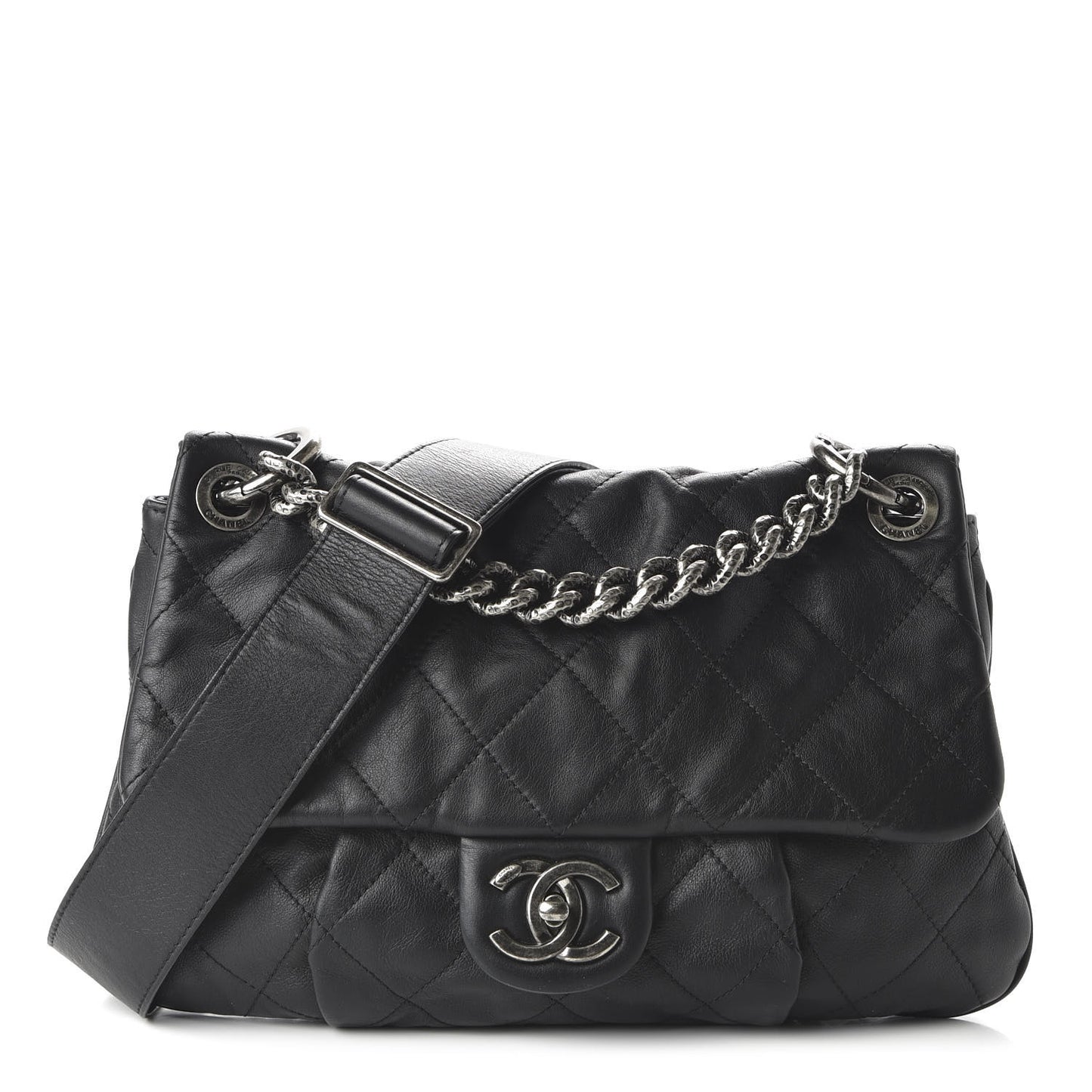 Calfskin Coco Pleats Messenger Flap Black