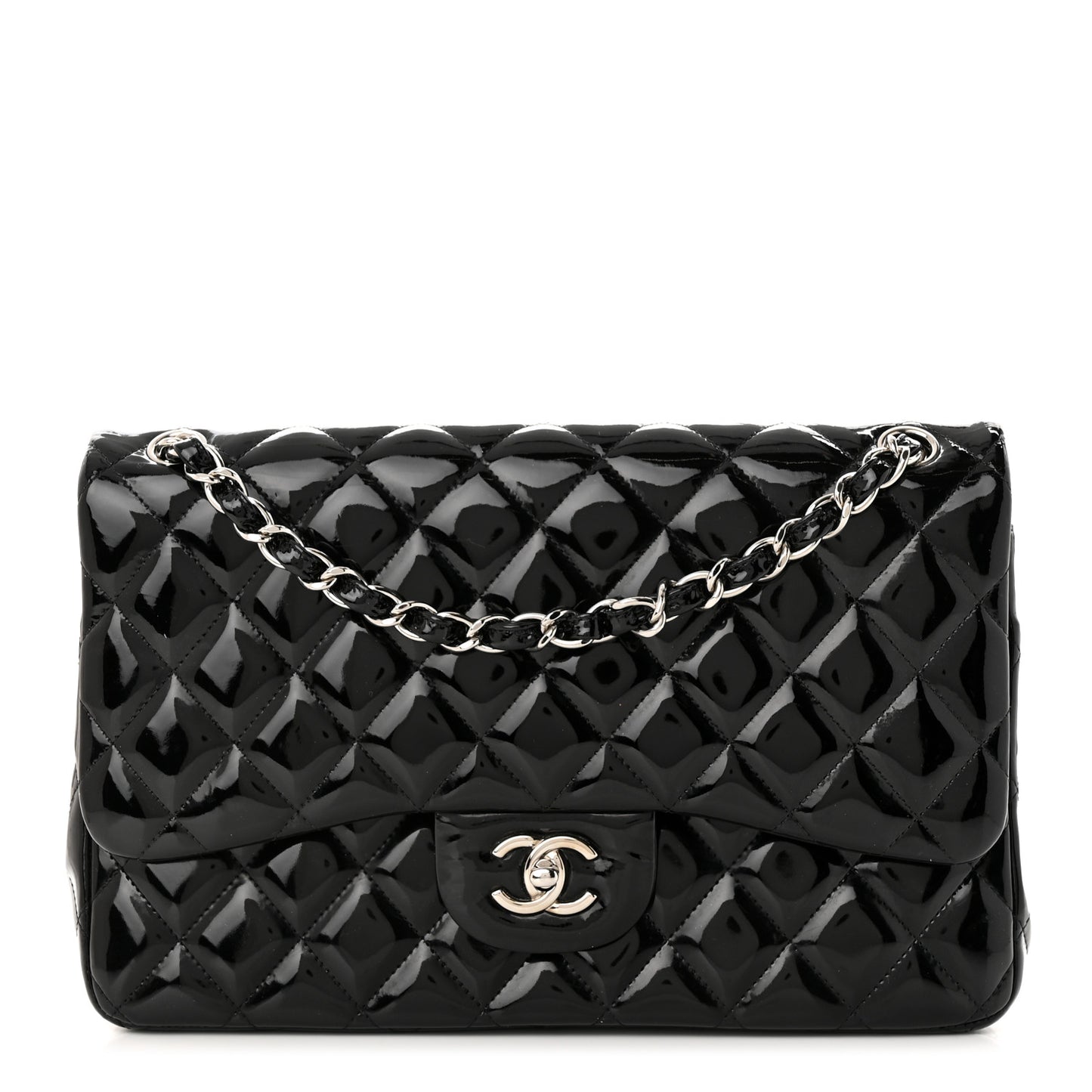 Patent Quilted Jumbo Single Flap Black