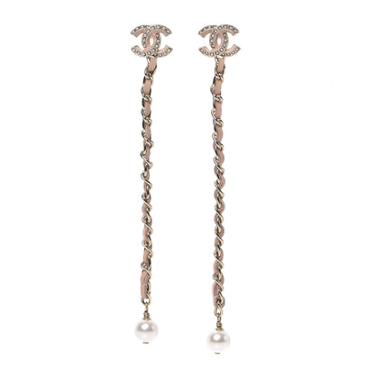 Chanel Lambskin Chain Crystal Pearl CC Drop Earrings Pink 1 of 5
