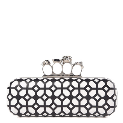 Alexander McQueen Calfskin Classic Grid Skull Knuckle Box Clutch Black White 1 of 11