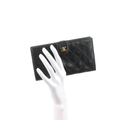 Chanel Lambskin Diamond Stitched French Wallet Black 2 of 8