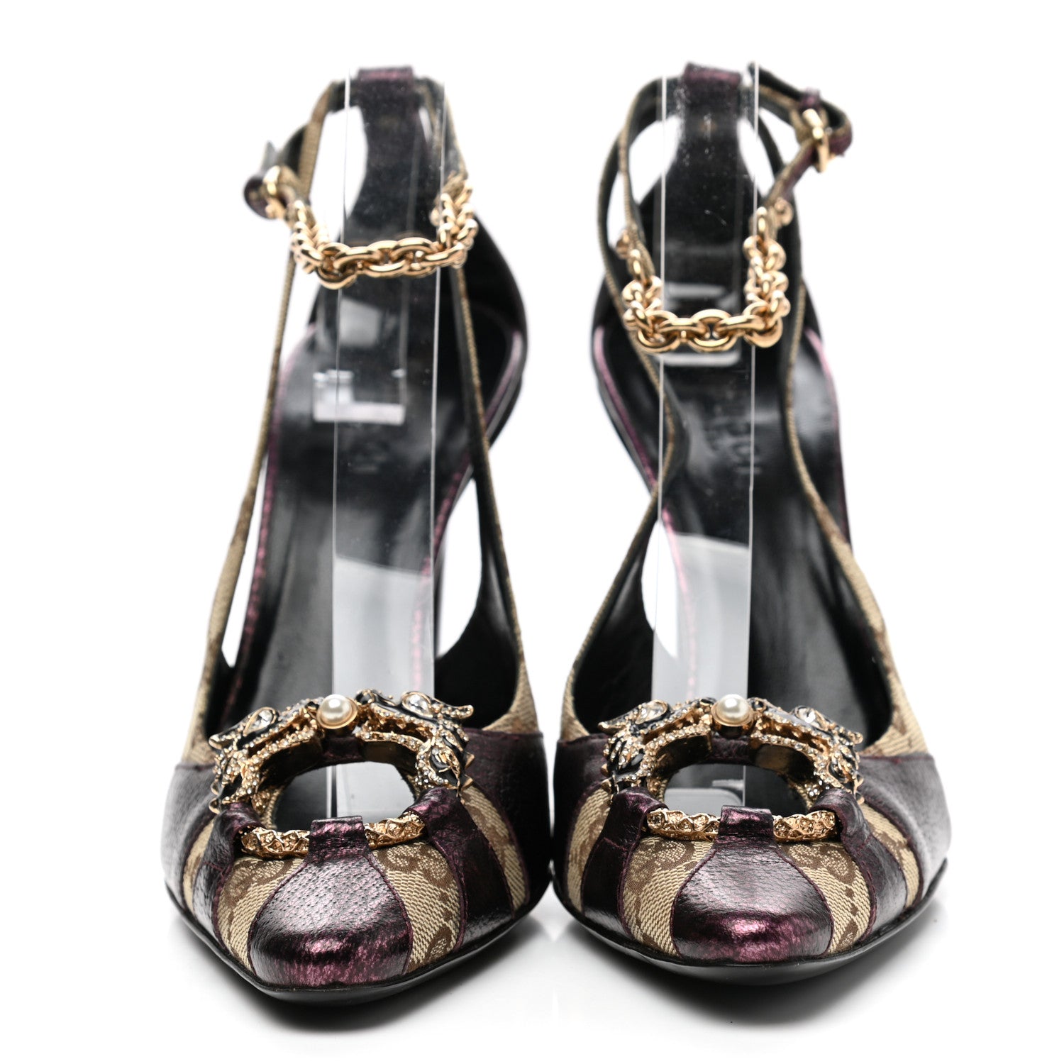 Gucci Monogram Textured Calfskin Tom Ford Dragon Sandals 36.5 Prugna Beige Ebony 2 of 9