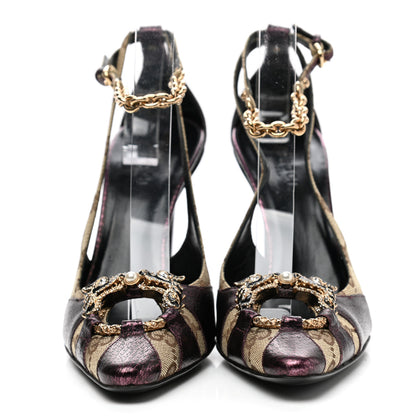 Gucci Monogram Textured Calfskin Tom Ford Dragon Sandals 36.5 Prugna Beige Ebony 2 of 9